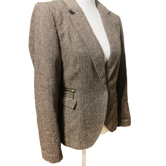 H&M Multicolor Pink Brown Tweed Blazer Jacket Size 12 Tailored old money preppy - Picture 3 of 10
